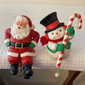 Vintage Hallmark Santa Claus and Snowman Stocking Hangers